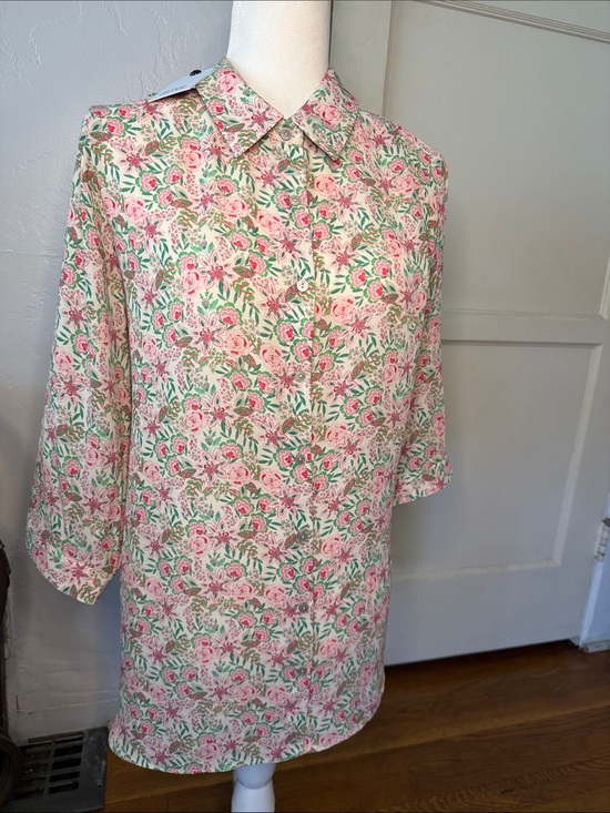 Rose & Olive Tops - Rose & Olive Floral Button-Front Top in Cream, Pink and Green